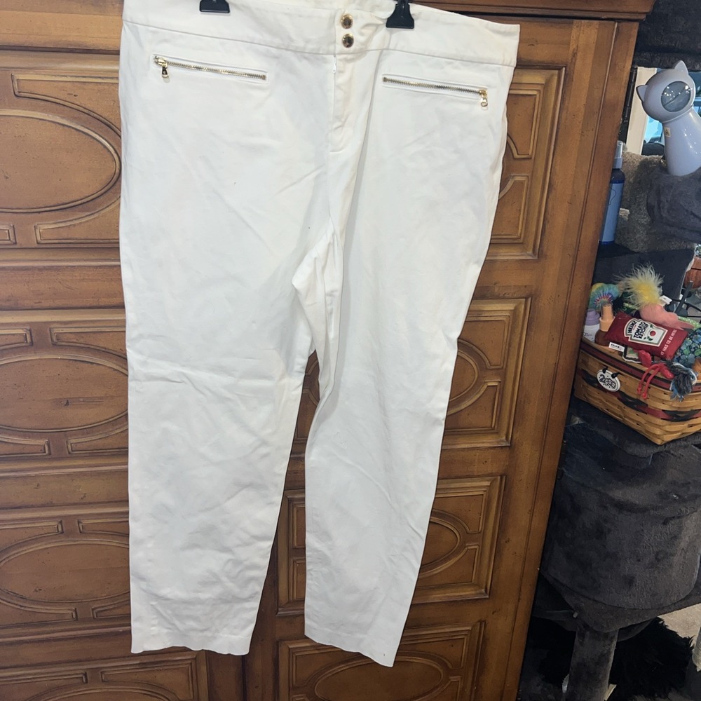Ralph Lauren Women's White Jeans Size 14w Zippers On Front Closet Staple 282